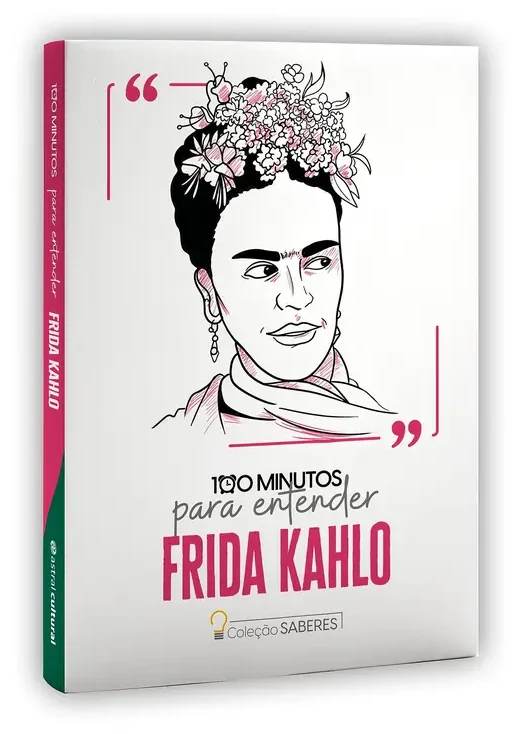 Capa do livro 100 Minutos para Entender Frida Kahlo, com o retrato dela em traço.
